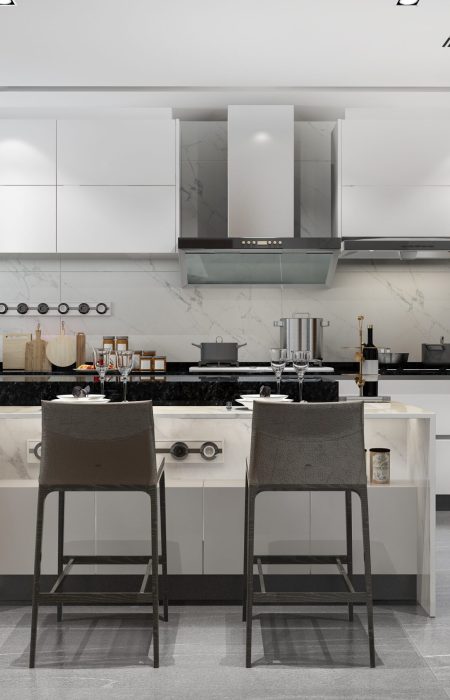 3d rendering white minimal kitchen with wood decoration